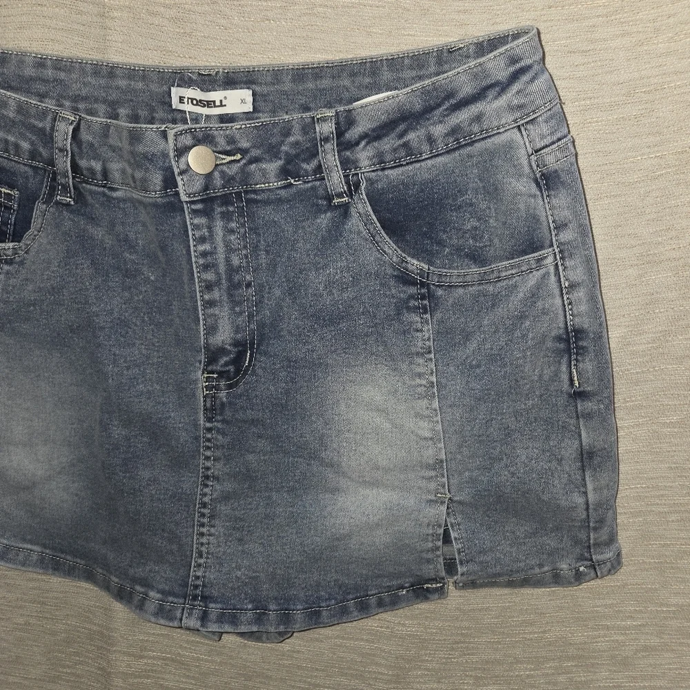 Etosel denim stretch Faded Blue Women's Skorts shorts skirt XL